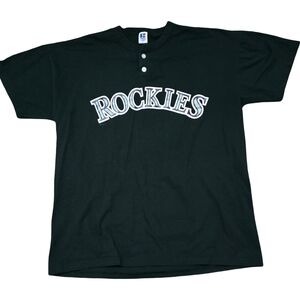 Vintage Colorado Rockies Baseball Black Henley T-Shirt (XL)